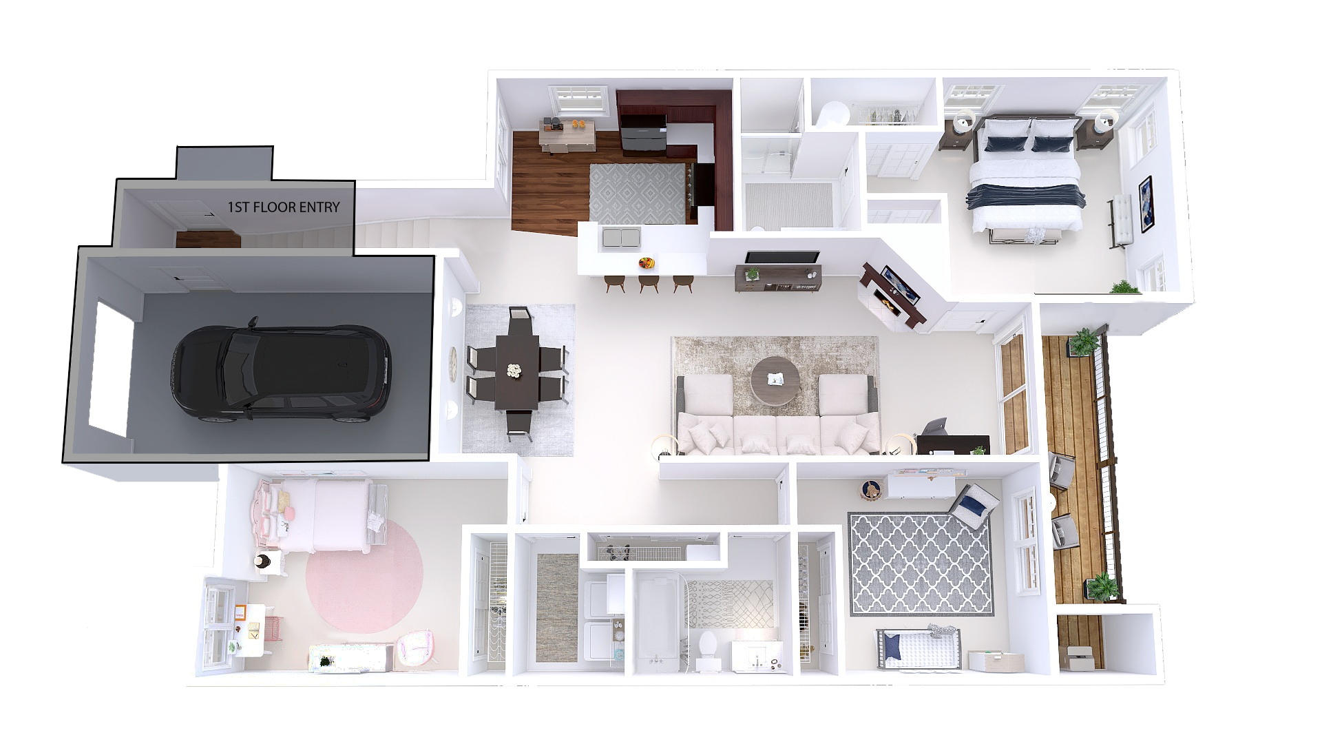 Floor plan for 3 beds, 2 baths, 1585 sqft